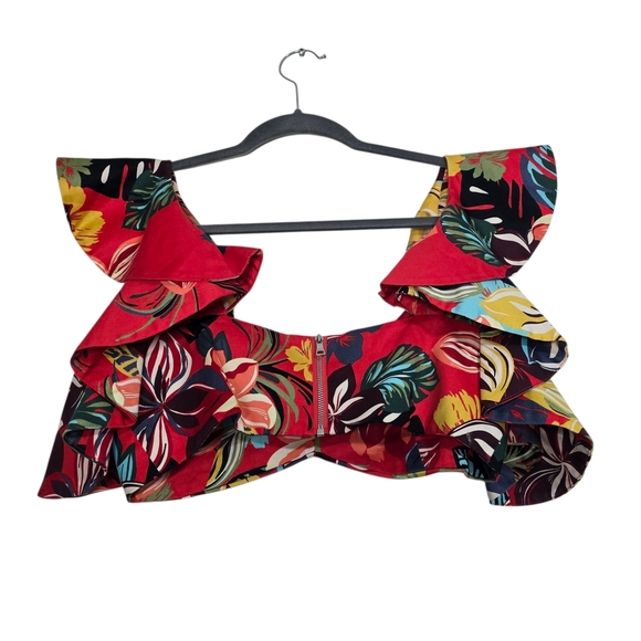 Alexis Multicolor Floral Ruffle Crop Top Red Green Yellow Tropical Vacation - Picture 3 of 9